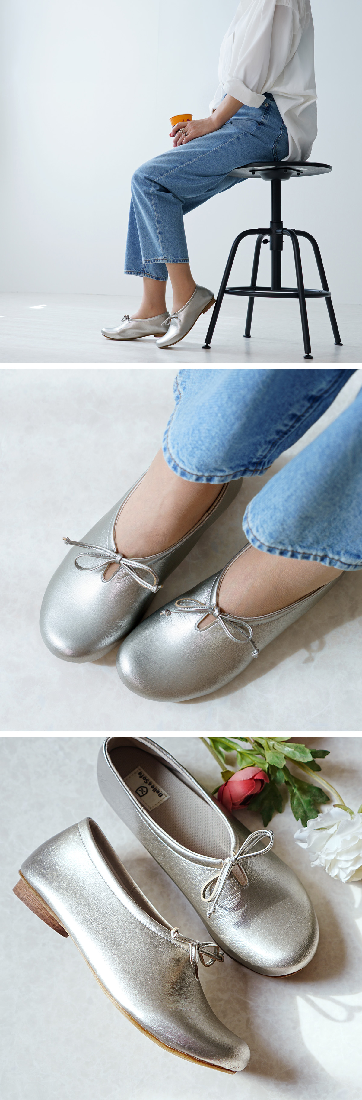 スリッポン バレエシューズ リボン 軽量 歩きやすい 痛くない