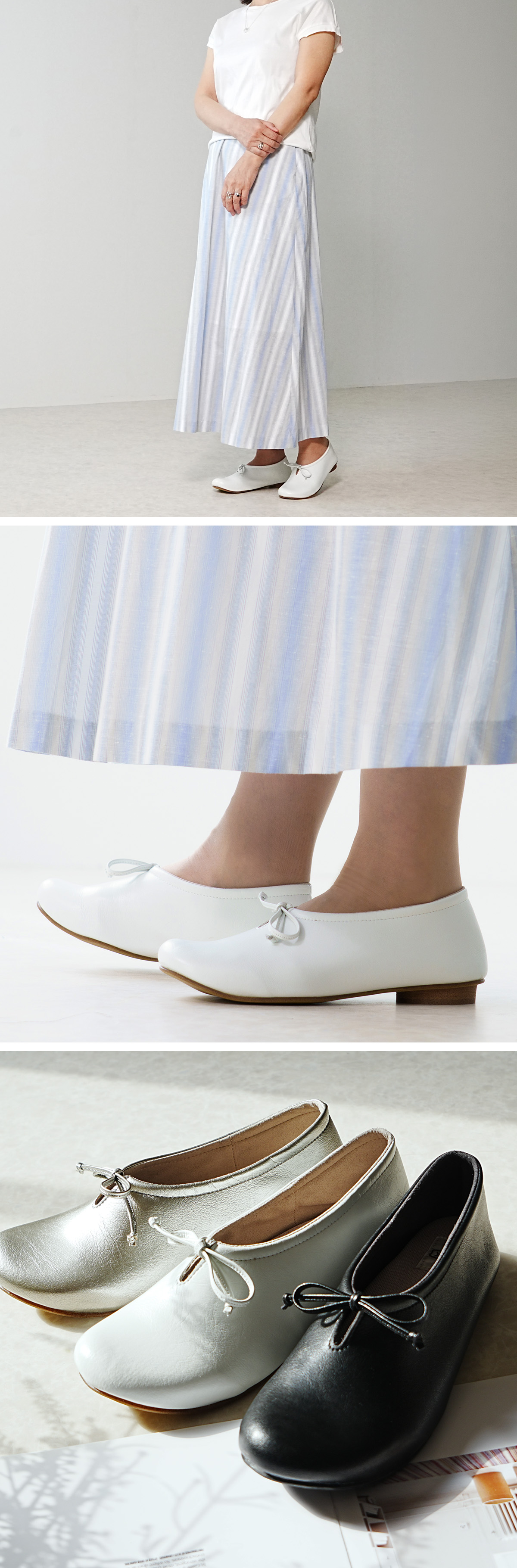 スリッポン バレエシューズ リボン 軽量 歩きやすい 痛くない