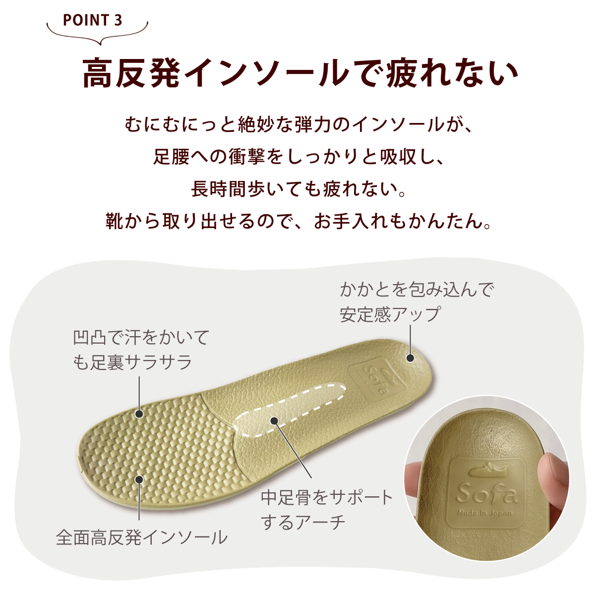 歩きやすい 疲れにくい 痛くない 日本製