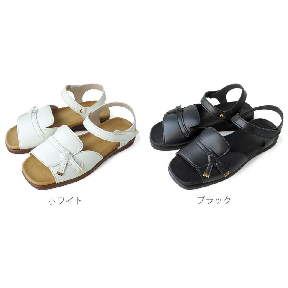サンダル リボン レディース 夏 春 靴 黒 白 ストラップ